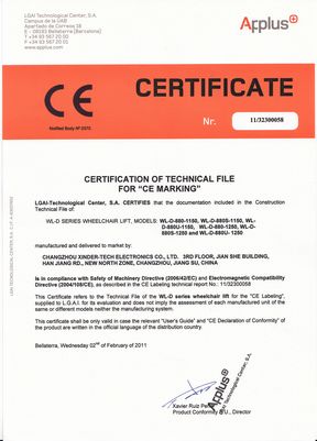 CE certificate WL-D lift